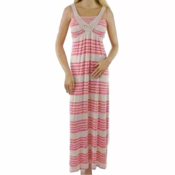 Vintage Neiman Marcus Coral Gray Weaved Strap Maxi Dress - Picture 11 of 12